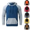 Mens Long Sleeve Drawstring Hoodie Sweatshirt , Classic Color Block Crew Neck Pullover with Kangaroo Pocket for Autumn Winter