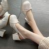 Туфли Мэри Джейн женские 2025 года лето новый темперамент лакированная кожа толстый каблук сумка голова высокие каблуки неглубокий носок жемчужные цепочки сандалии женские