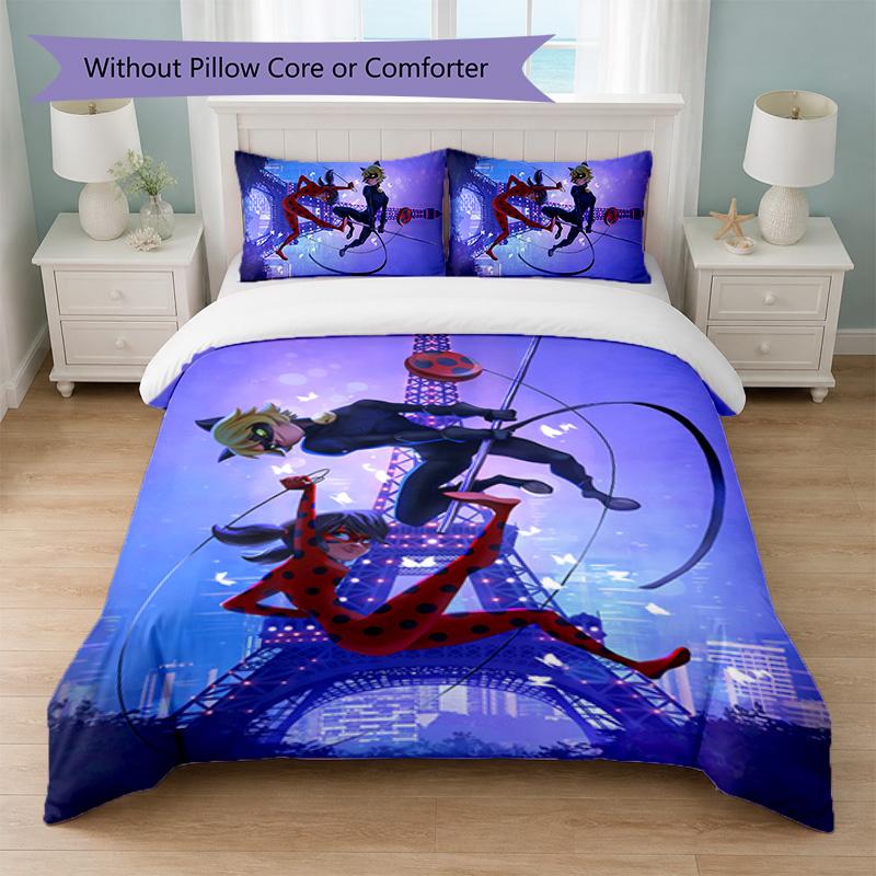 Miraculous Ladybug Print 3Pcs Duvet Cover Set 1 Duvet Cover and 2 Pillowcases Soft Bed Linen For Household Bedroom