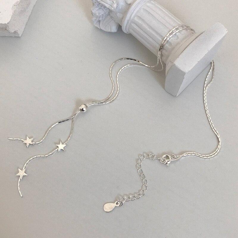 925 Sterling Silver Tassel Star Charm Pendent Necklace for Women Girls Party Jewelry Choker Collar Dz300