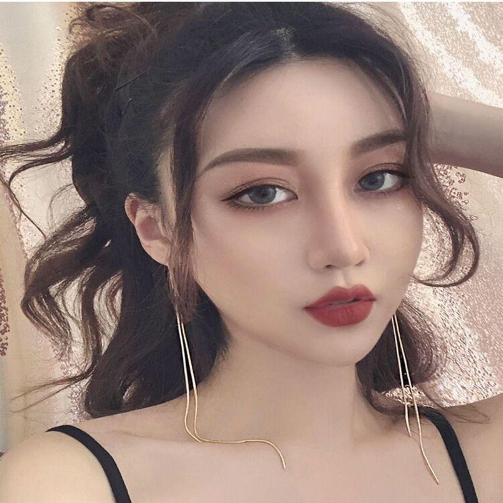 Wave Shaped Chain Earring Metal Accessories Fashion Long Tassel Earrings  Women