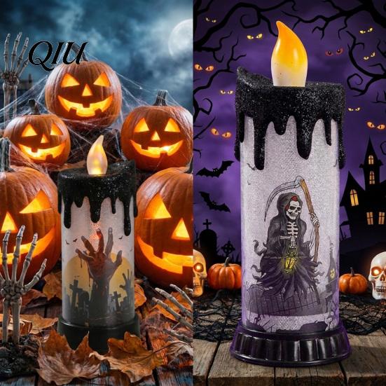 Electronic Halloween Candle Light, Fun Spooky LED Candle, 3-Color Flickering Safe Decoration Light Realistic Flame Battery for Party Decor