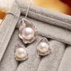 LSOOYH Shell Design Natural Freshwater Pearl Earrings Jewelry Sets CZ Cubic Zirconia Necklace Sets