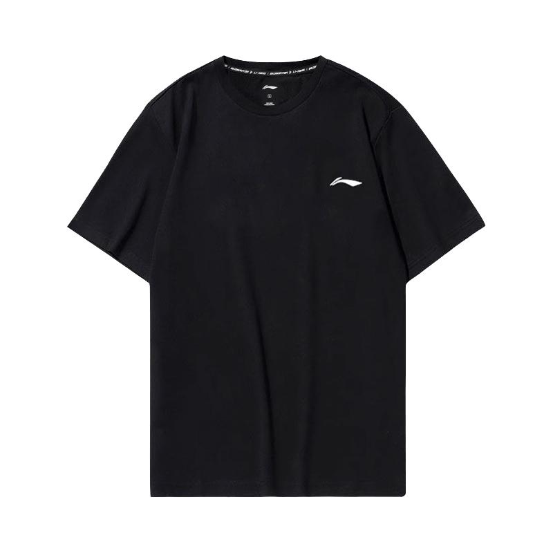 Мужские футболки Li Ning Черные с круглым вырезом Тонкие Прямой крой AHSU977-1