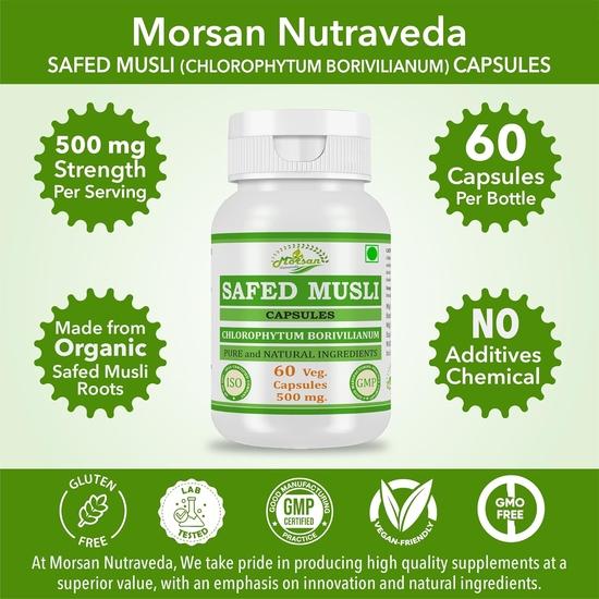 Morsan Nutraveda Safed Musli (Chlorophytum Arundinaceum) Extract Capsule | 60 X 500 Mg Veg Capsules | Enhances Immune Function (Pack of 2)