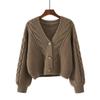 Womens Cable Knit Sweater Coat Autumn Winter Short Cardigan V Neck Top