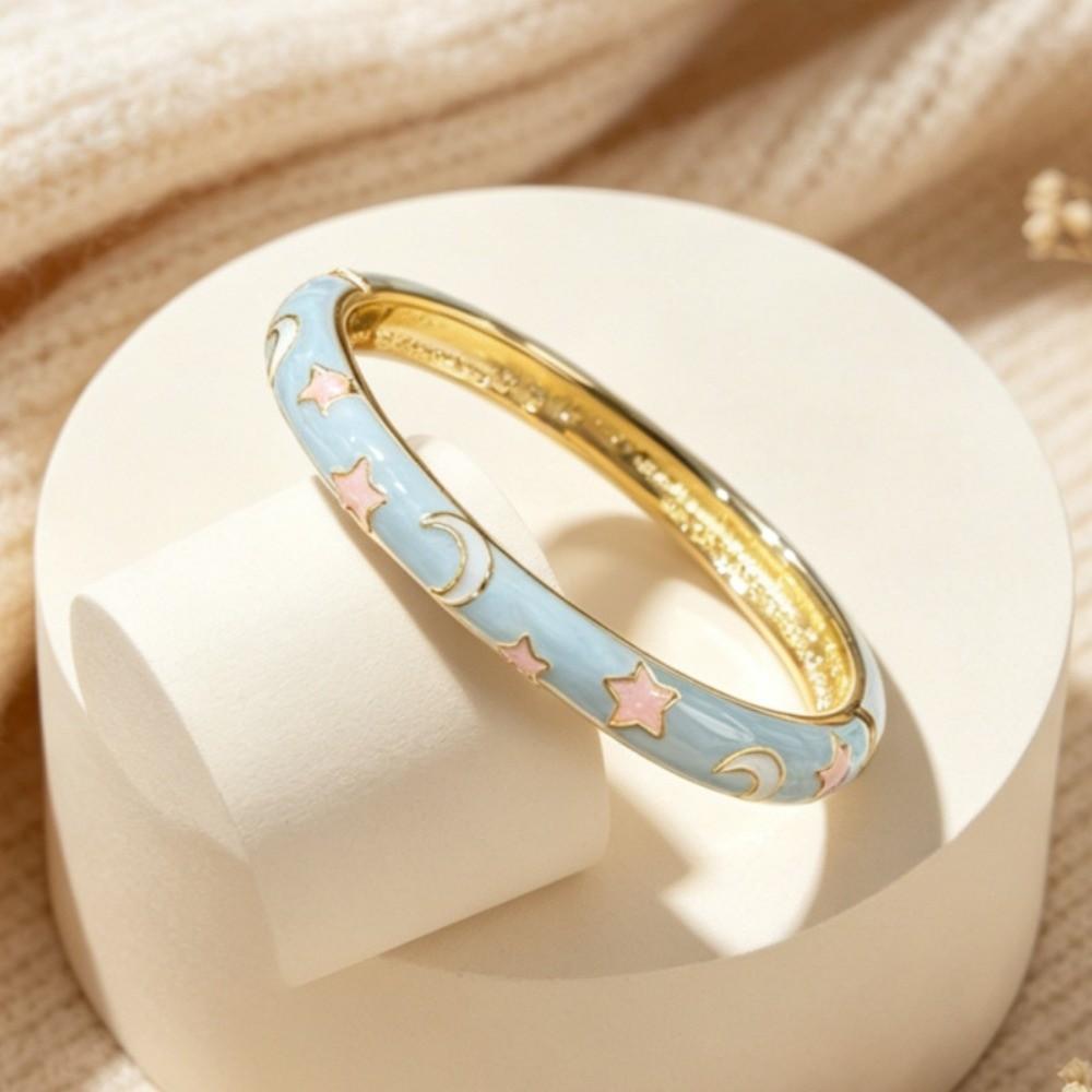 Stars Moon Rainbow Stars Moon Bangle Enamel Women's Hand Bracelet Vintage Cloisonne Bangle Ladies