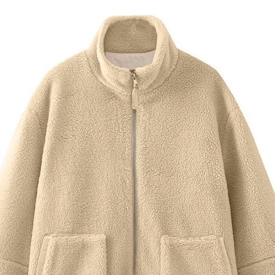 Women's Fleece Jacket Oversized Zip Up Stand Collar Fuzzy Sherpa Coat with Pockets Casual Winter Fall Outerwear