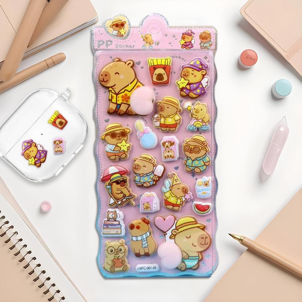 3D Stickers for Kids Funny Reusable Removable Toys Capybara Decals Kids Party Stickers for Toddler Children Birthday Classroom