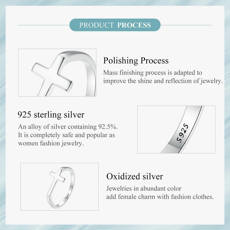 WOSTU 925 Sterling Silver Simple Cross Finger Ring for Women Daily Wear Guard Female Ring Jewelry Gift For Daugther Family