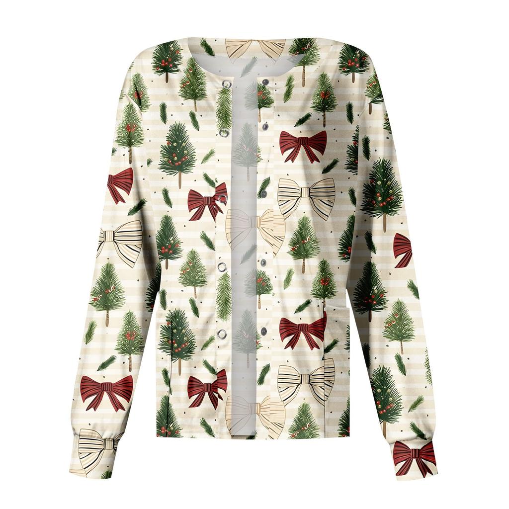 Женская повседневная модная однобортная куртка с длинным рукавом и стоячими лацканами с рождественским принтом, защитная рабочая куртка