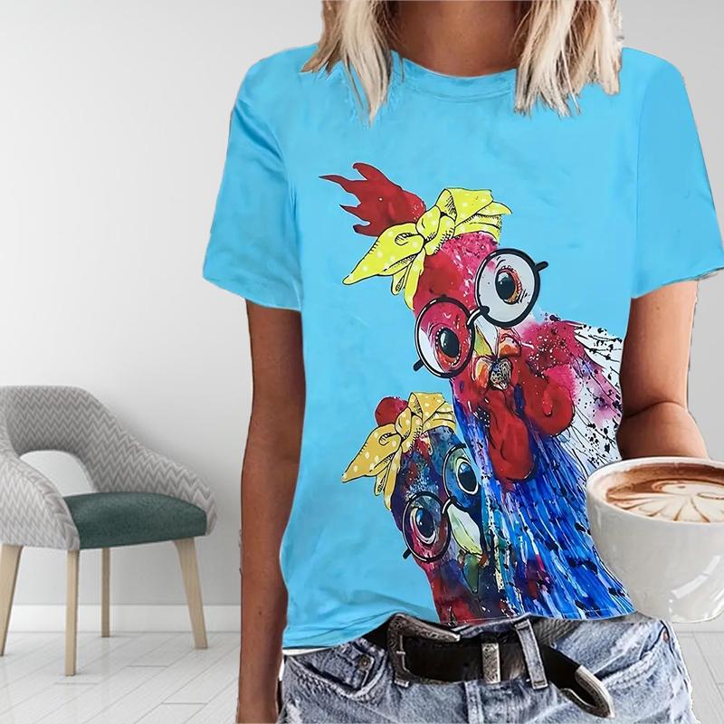 Женская летняя футболка с принтом петуха, футболки с коротким рукавом, повседневные топы с принтом