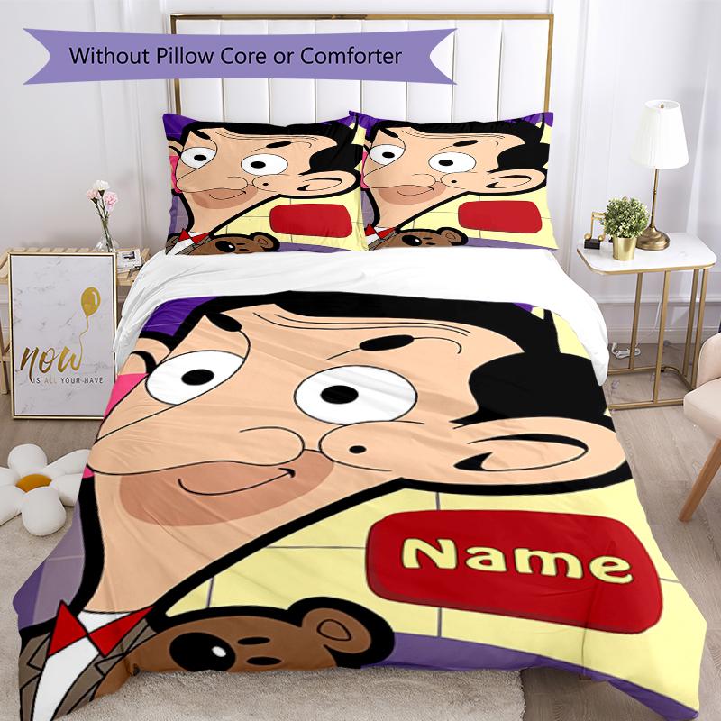 3pcs Custom Name Mr. Bean Bedding Set Duvet Cover Closure Includes 1 Duvet Cover & 2 Pillowcases, Soft and Comfortable for All Seasons.