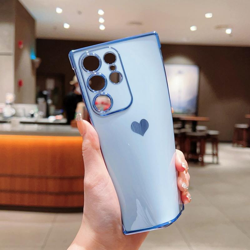Solid Color Love Heart Print Slim Case For Samsung Galaxy S25 Ultra S24 FE S23 S22 S21 A16 A55 A15 A35 A25 A14 Plating TPU Soft Shockproof Phone Cover