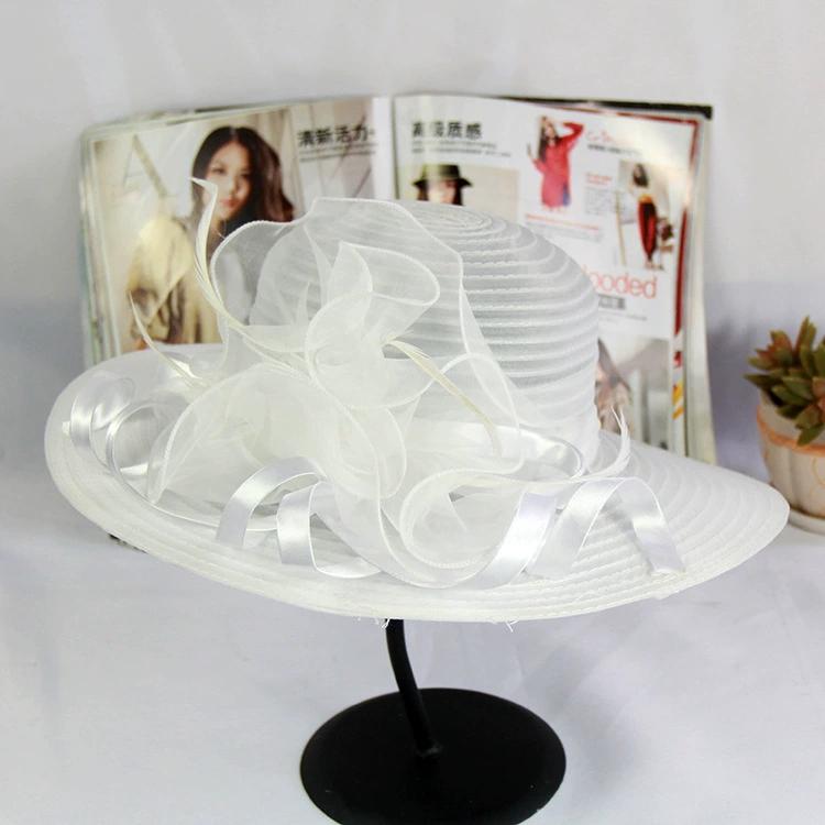 Women Charming Hat Wedding Kentucky Derby Hat Ladies Flower Hat Wide Brim Tweed Organza Visor Cap