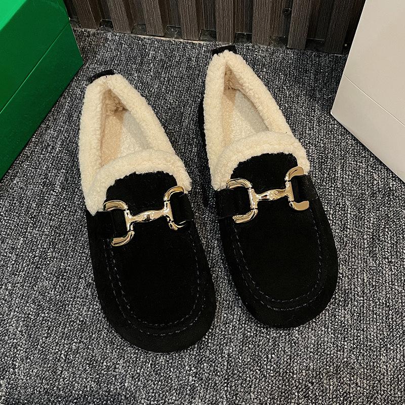 Плоская подошва с круглым носком осенне-зимние новые мягкие подошвы из мягкой кожи бархатные теплые маленькие кожаные туфли женские хлопковые туфли