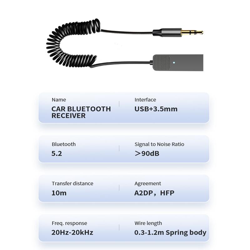 Автомобильный адаптер Aux Bluetooth 5,2 с разъемом USB на разъем 3,5 мм, аудиоключ, приемник BT, передатчик, комплект громкой связи для автоматического беспроводного динамика, музыкального плеера