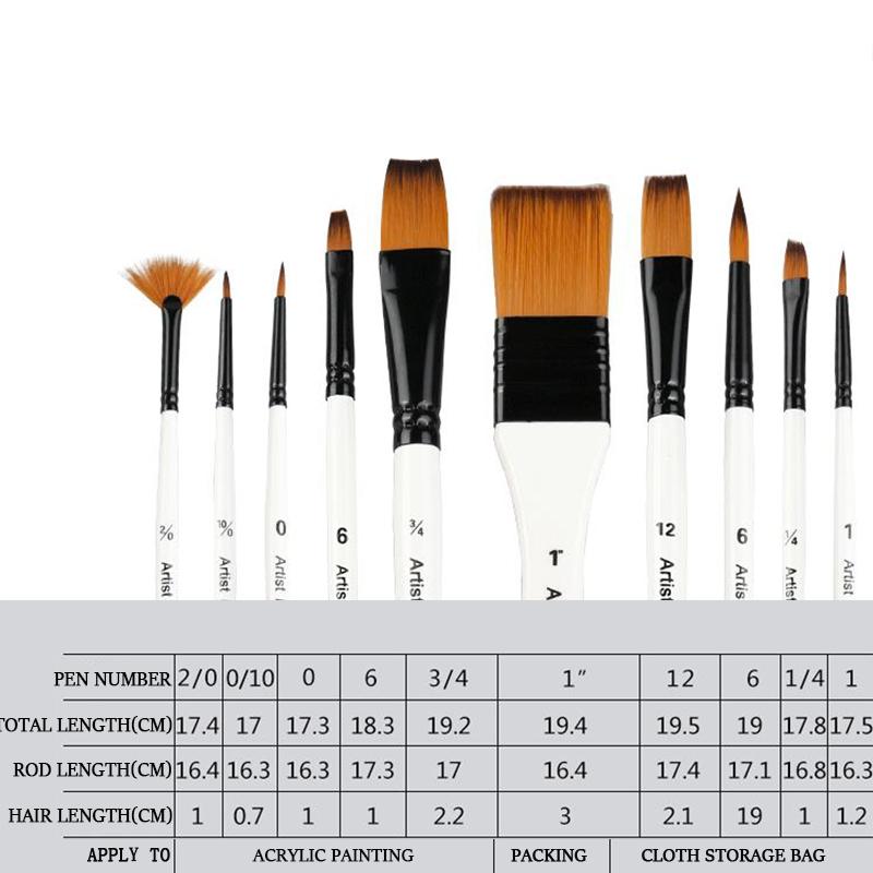 Дорожная кисть для художника, нейлоновая художественная кисть для волос, тканевая сумка для хранения, набор из 11/13 предметов для акварельной живописи маслом, акриловой живописи