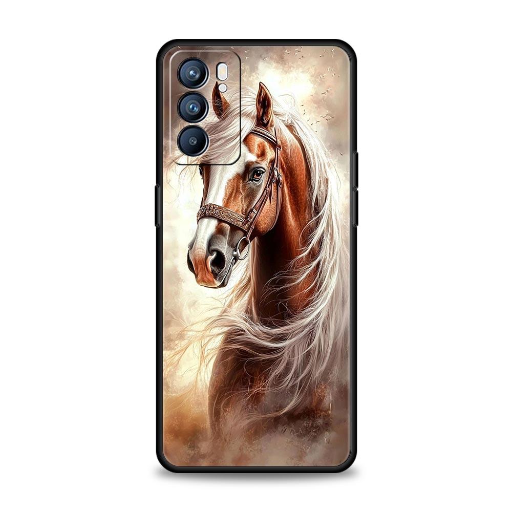 Чехол для Oppo Reno13 Reno12 Reno11 F Reno10 Pro A54 A53 A95 A76 A57 A98 A80 A79 5G A78 4G Cover Черно-белые скачущие лошади