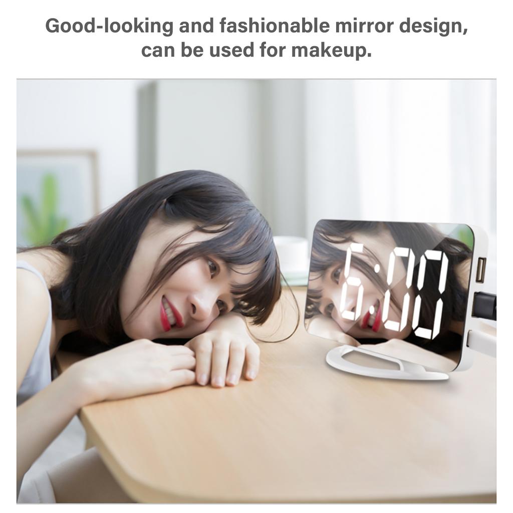 Vibrating Alarm Clock Digital Mirror Alarm Clock with Large Clear Screen Adjustable Brightness Dual