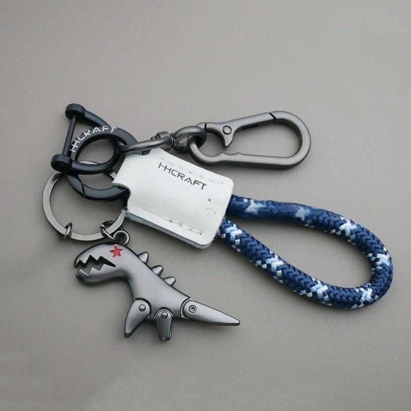 Премиальный плетеный кожаный металлический брелок в виде динозавра для мотоцикла, автомобиля, сумки, рюкзака, подвеска в подарок, аксессуары с браслетом