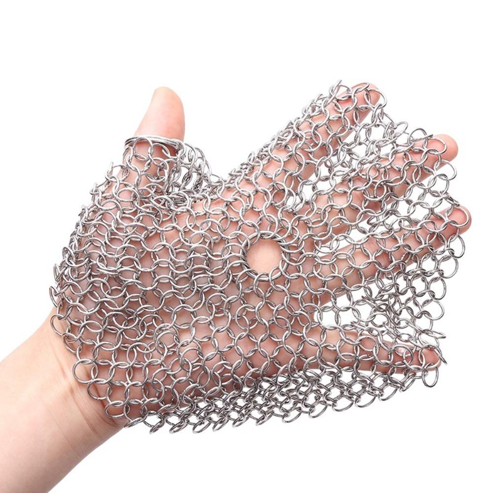 Reusable Chain Mail Scrubber with Hanging Ring Washing Net New Cast Iron Cleaner Clean Pot Pans