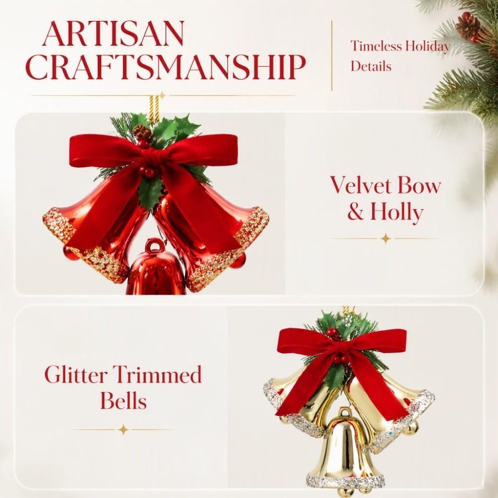 Triple-Bell Christmas Bell Hanging Ornament DIY Xmas Bow Bell Hanging Decor Indoor Decor Prop