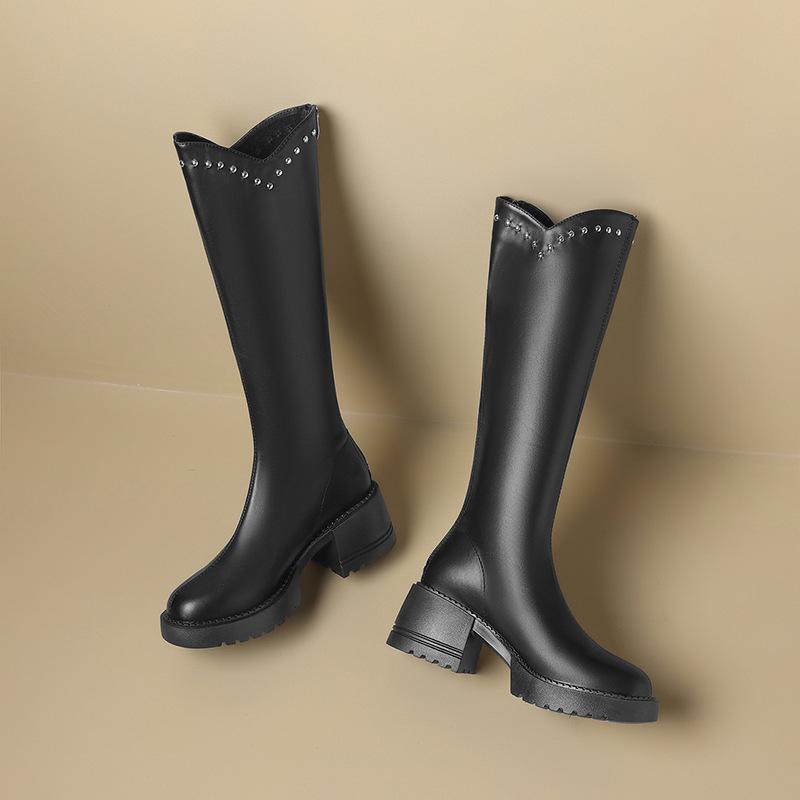 Женские ботинки с V-образным вырезом Высококачественные повседневные кожаные ботинки Модные ботильоны на толстой подошве Ботинки в рыцарском стиле Уличные нескользящие ботинки на платформе
