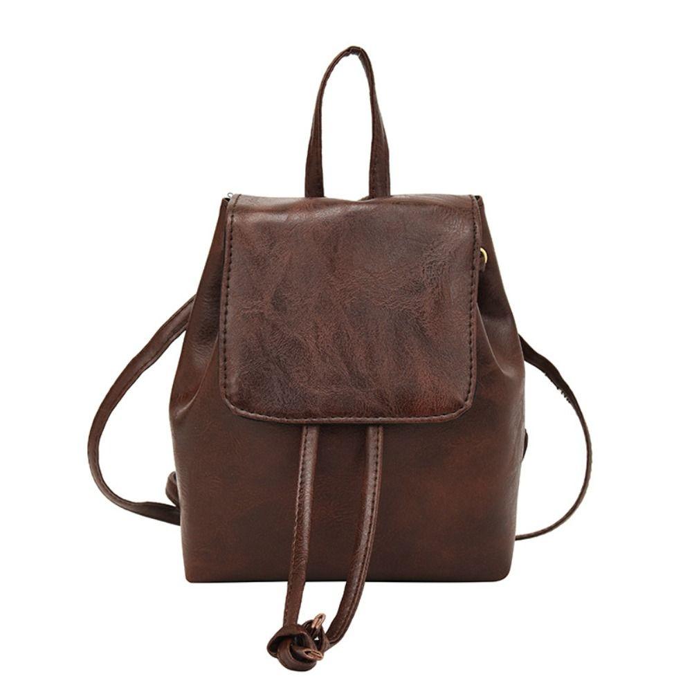 Brown Solid Color Shoulder Bag PU Retro Backpack Simple PU Backpack  Gift