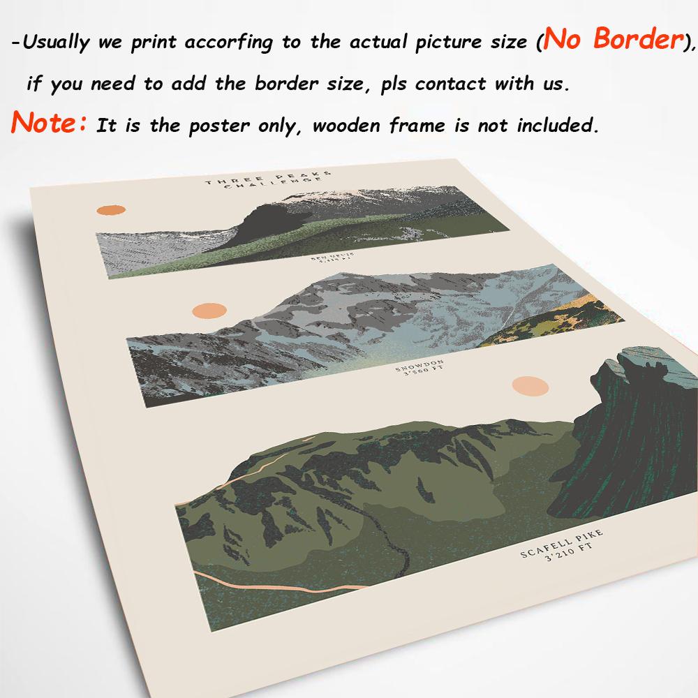 Абстрактные Три Пика Гора Настенная Картина на Холсте Великобритания Туристический Плакат Скафелл Пайк Сноудон Бен Невис Печать Картина Гостиная