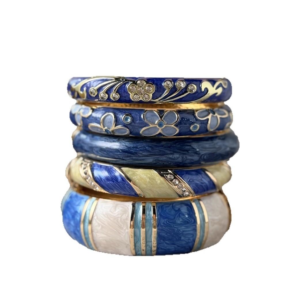 Dripping Oil Enamel Cuff Bracelet Flower Wide Cuff Bangle Retro Geometric Cloisonne Bangle Women