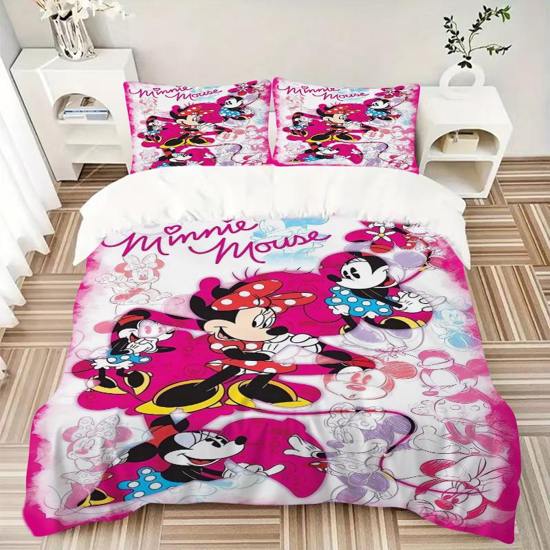 3pcs Pink Minnie Mouse Quilt Cover Set - Soft and Cozy Bedroom, Guest Room and Dorm Decorative Bedding 3-Piece Set 1 Quilt Cover + 2 Pillow Shams