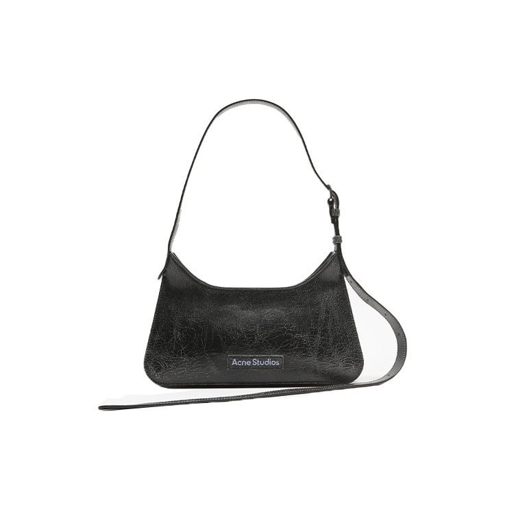 Acne Studios Platt Series Adjustable Strap Logo Patch Zip Closure Cracked Leather Tote Shoulder Bag Women bags Black A10351-900