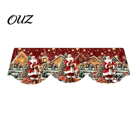 Religious Christmas Decoration Fireplace Mantel Scarf, Decorative Runner Cover, Snowman Santa Claus Snowy Polyester Garland Village Scene Covering