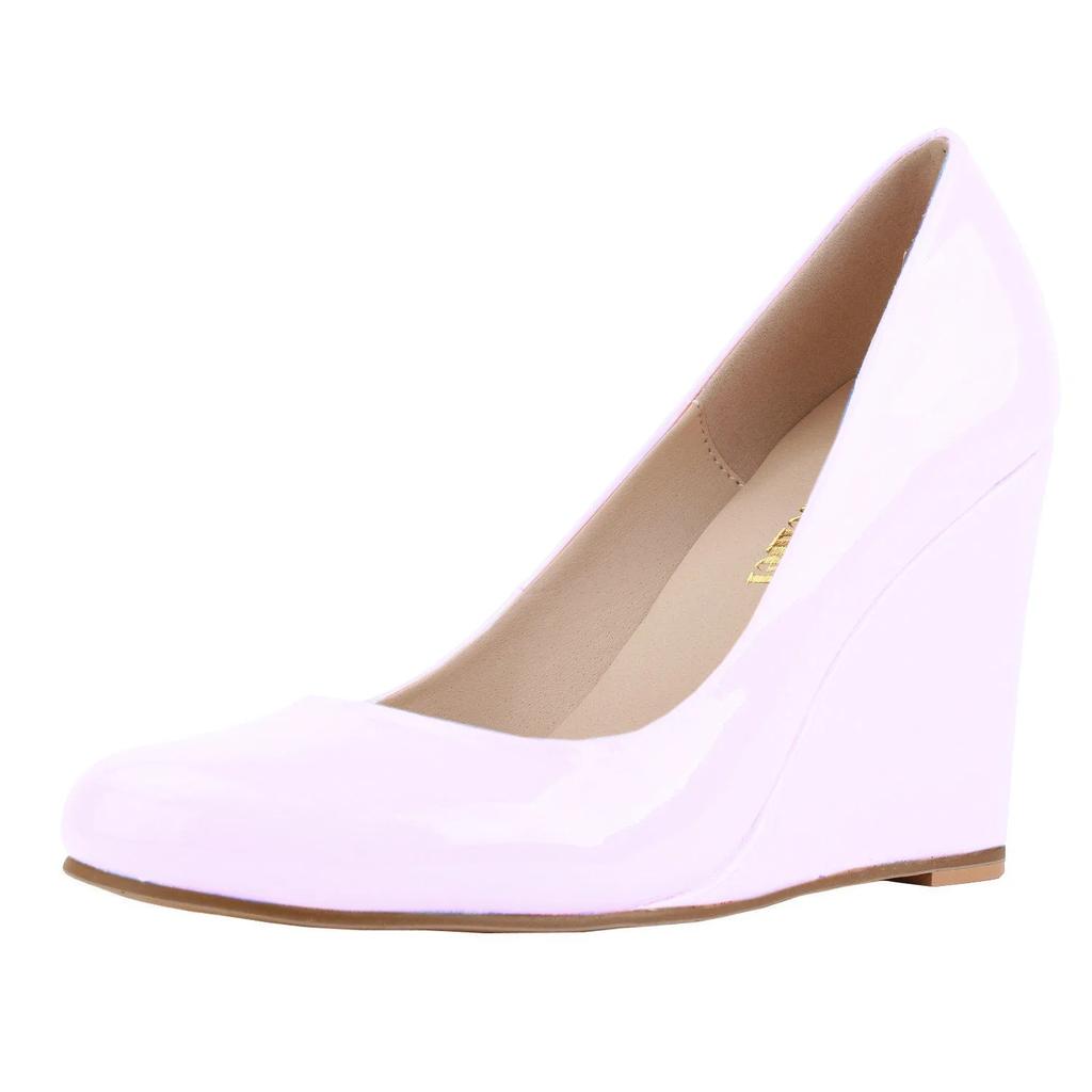 Women Wedge Pumps Autumn Pointed Toe Shallow Patent Leather High Heels Female Red Black Party Dress Wedding Shoes Large Size