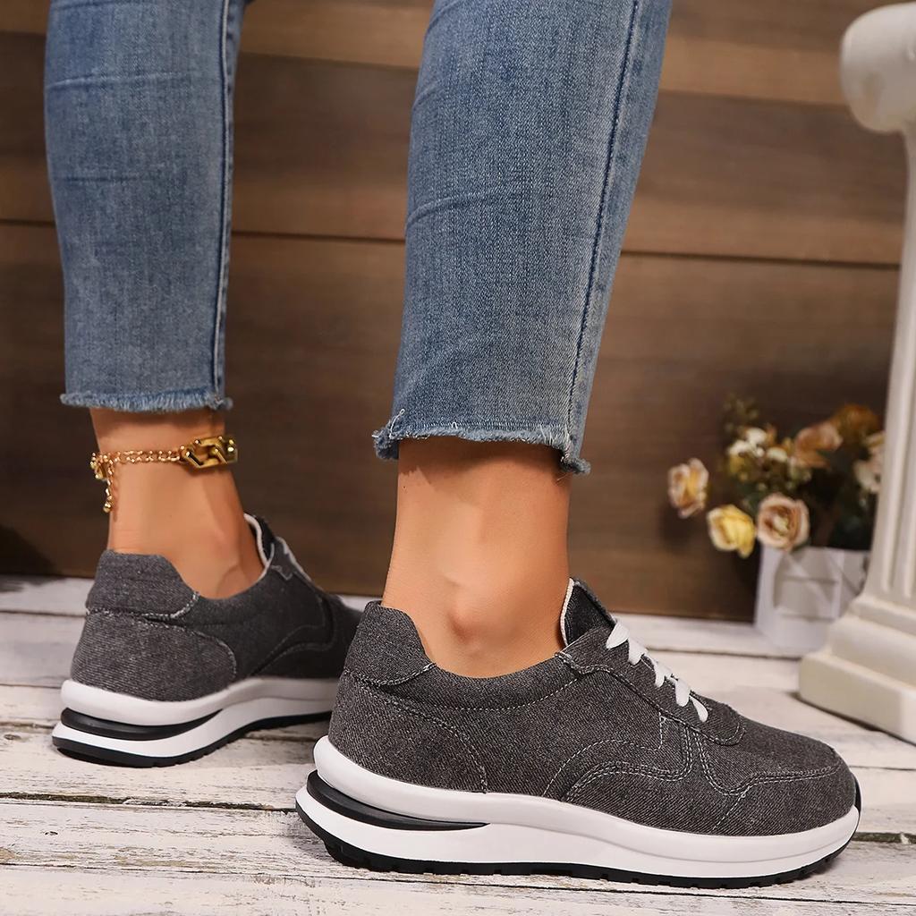 Blue Denim Platform Sneakers Women Fashion Thick Sole Lace Up Sports Shoes Woman Plus Size 43 Comfortable Casual Female Sneakers
