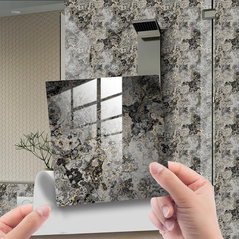 10pcs/set Bathroom PVC Fake Marble Tile Sticker Crystal Wall Sticker Self-adhesive