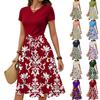 Women's Casual Fashion Belted Floral Print Short Sleeve Round Neck Elegant Dress