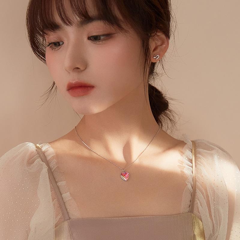 925 пробы стерлингового серебра красочные радужные сердца в форме русалки подвески ожерелье для женщин O цепь девушка вечеринка ювелирные изделия