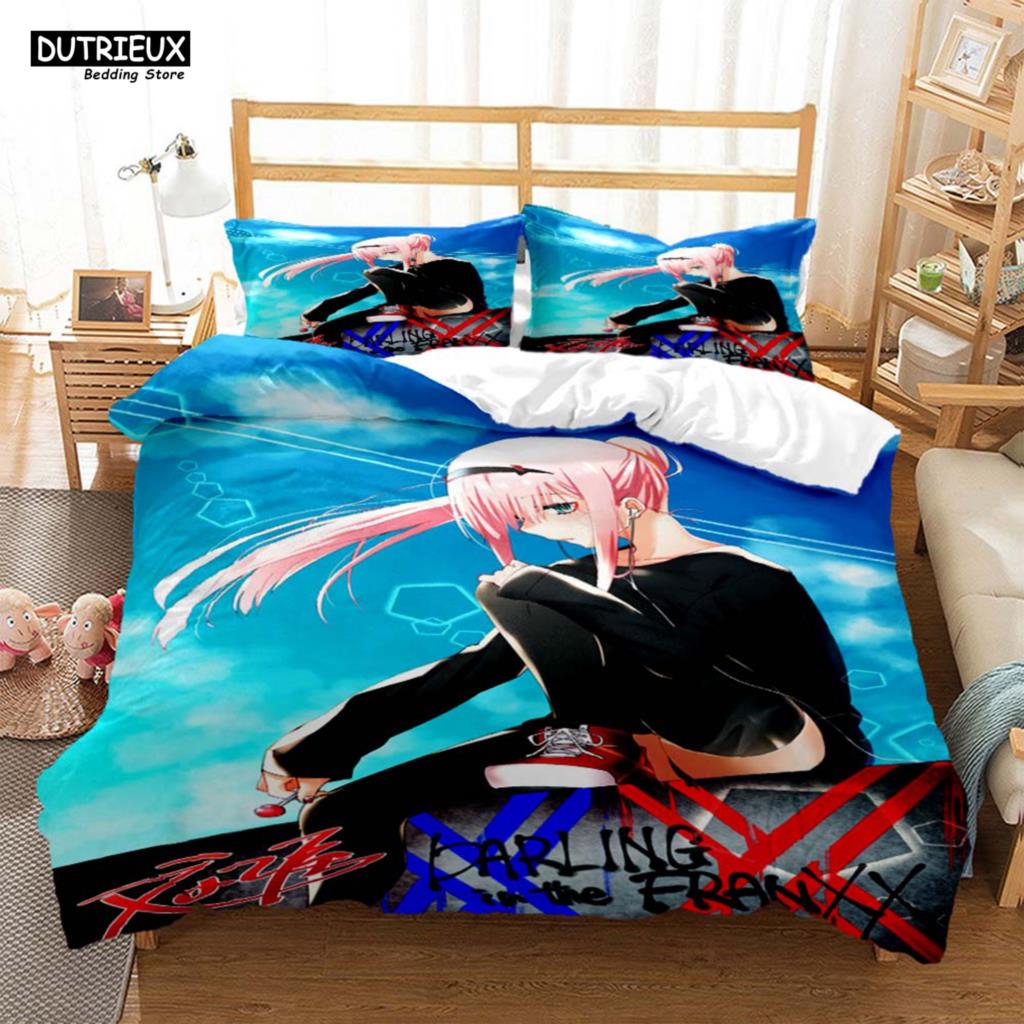 HD Anime Zero Two Darling In Franxx 3D Printed Bedding Queen Bedding Set Soft And Comfortable Customized King Size Bedding Set