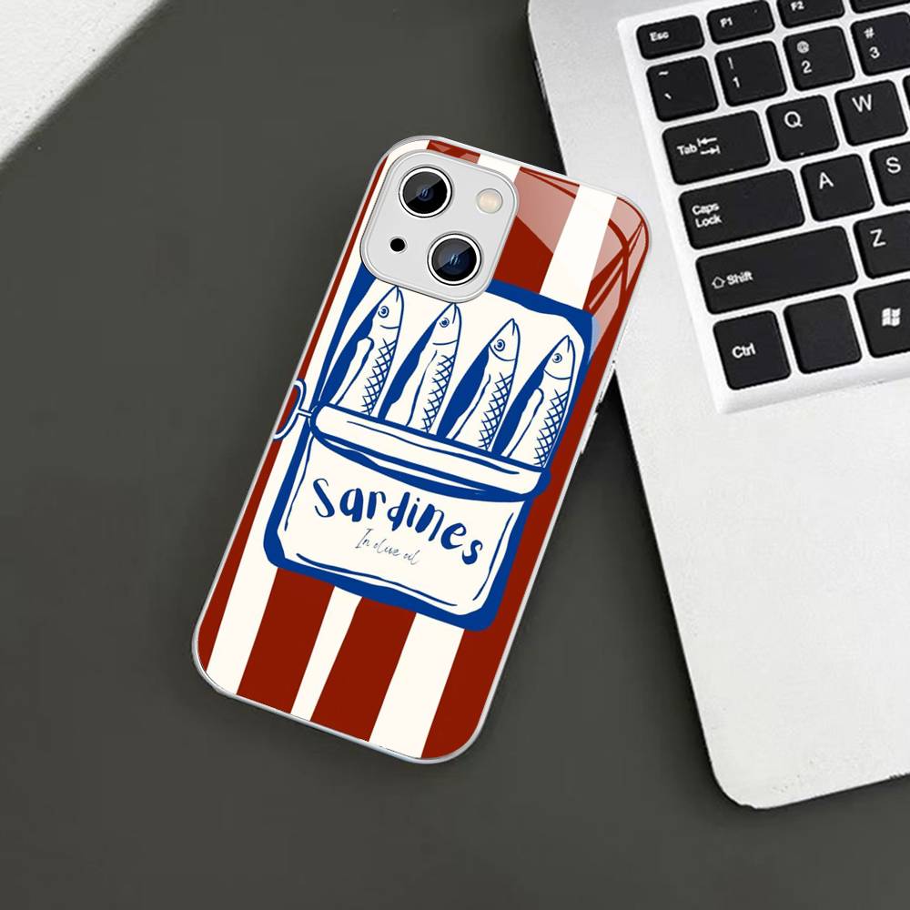 Сардины Ретро Арт Морепродукты Закаленное Стекло Для Iphone 14 13 12 11 Pro Mini XS MAX 14Plus X XS XR Чехлы
