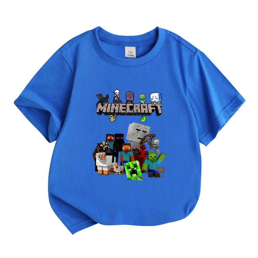 Kids Boys Girls Crew Neck Short Sleeve 100% Cotton T-Shirt, Cute Pixel Game Character Print Casual Soft Tee Tops for Children Daily Wear