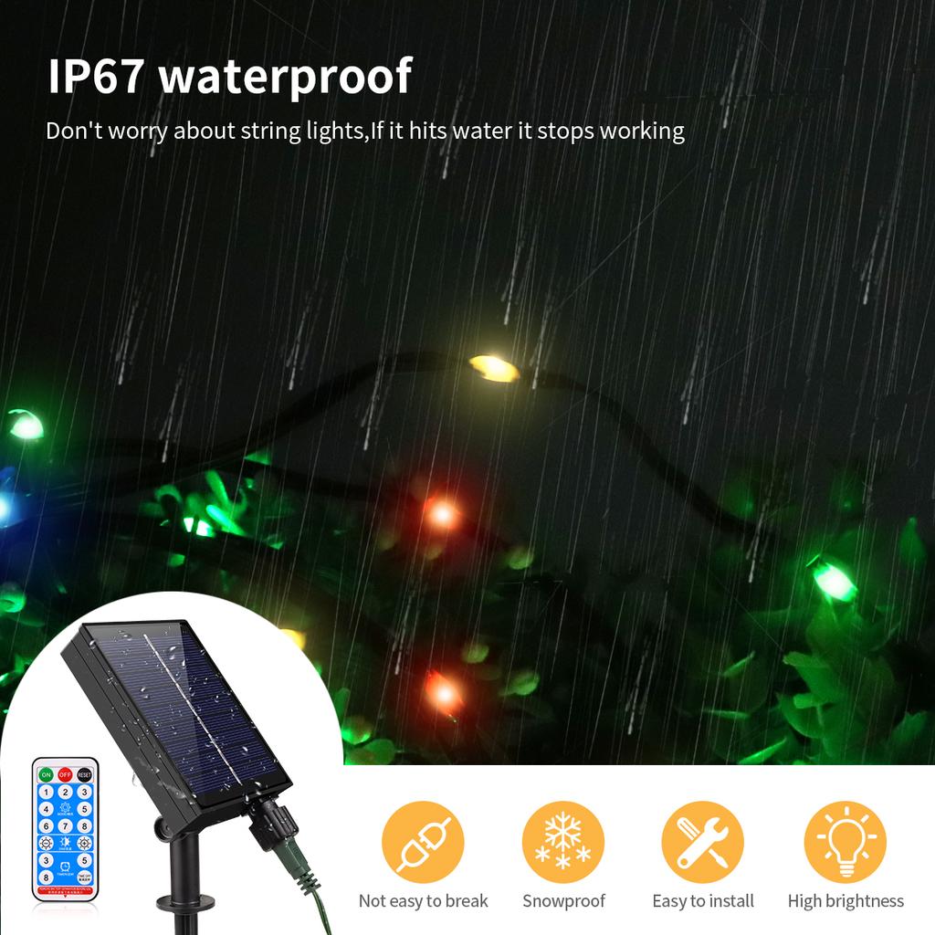 Upgraded Solar Panel LED String Light Waterproof Outdoor Solar Fairy Lights 8 Modes For Outside Yard Garden Patio Camping Decor