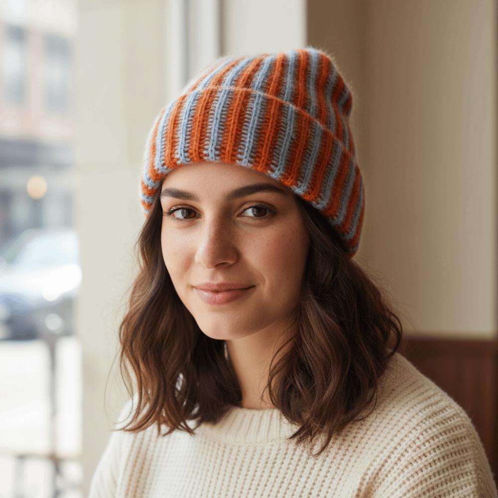Полосатая вязаная шапка, защита от холода, шапка-пуловер, модная теплая шапка, осень-зима