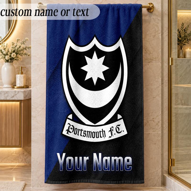 Beach TowelPortsmouth FC Custom Name Text Personalized Soft Towel for Beach Pool Indoor Home Decor Gift