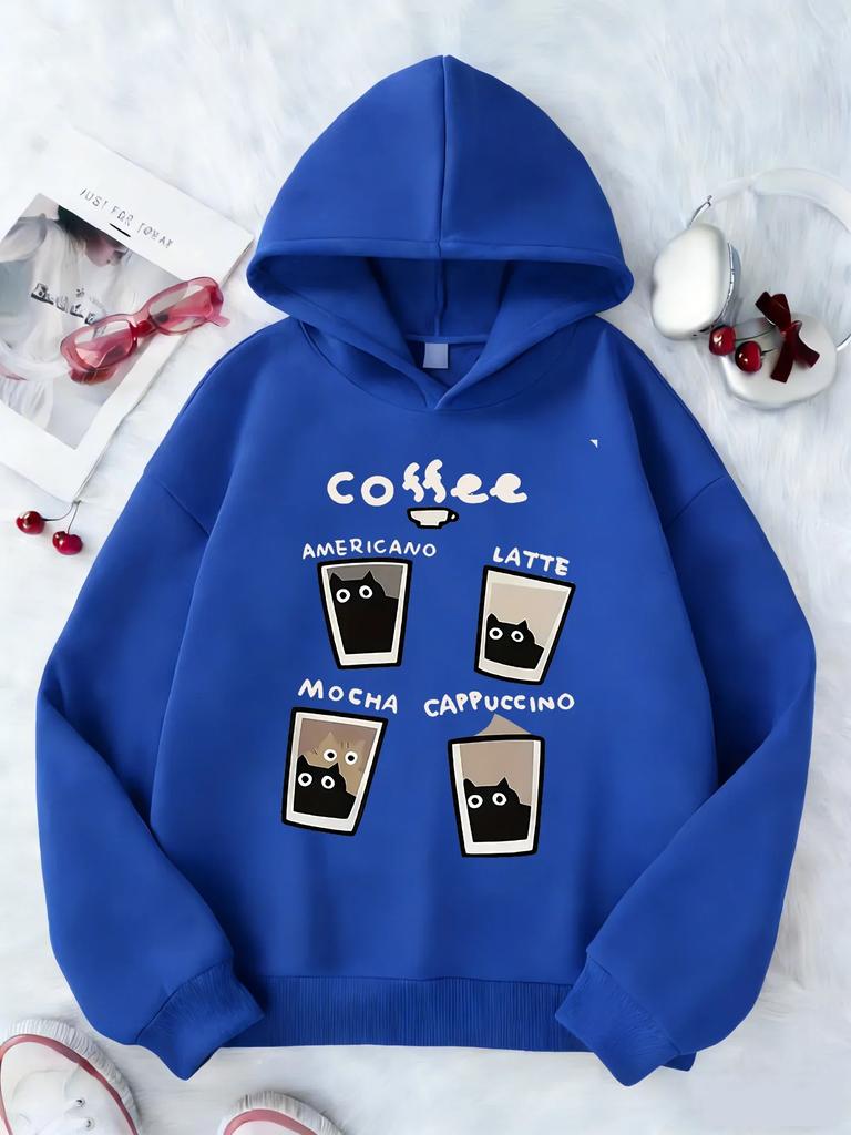 Casual Children's Hoodie, Fashionable Coffee Cat Pattern - Autumn and Winter Christmas Gifts for Boys and Girls