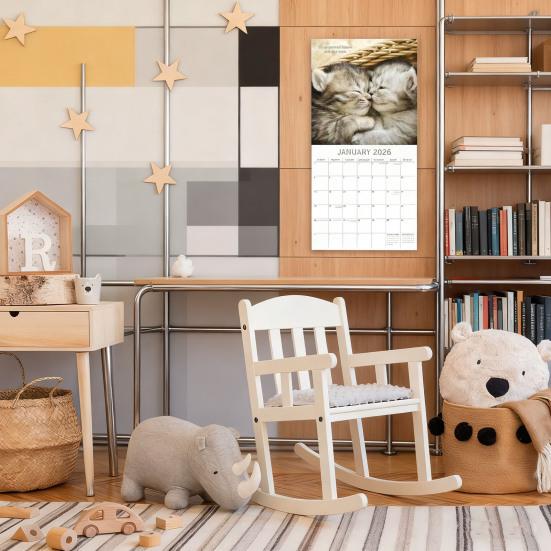 Календарь настенный квадратный 2026 Kisses 16-месячный, тема милых животных, планер с сентября 2025 года, 12x12 дюймов, подвесной органайзер для расписания