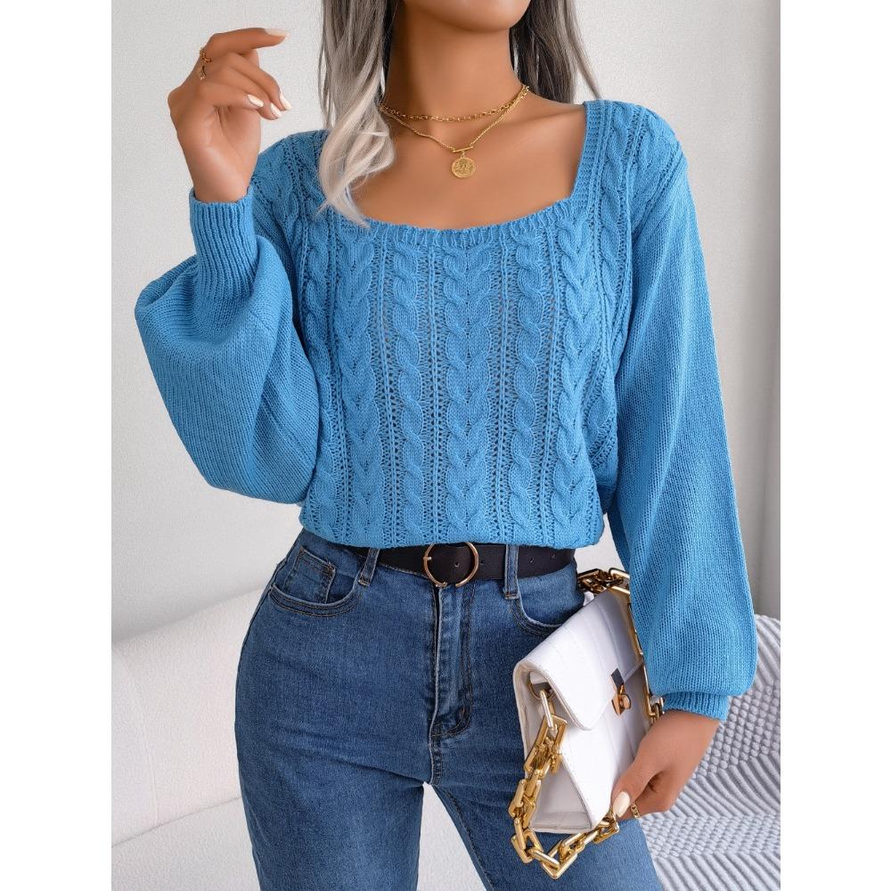 Осенне-зимний повседневный пуловер с квадратным вырезом и рукавами-фонариками, свитер