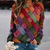 Women Sweater Top Colorful Print Round Neck Long Sleeve Loose Pullover For Retro Spring Top Sweater