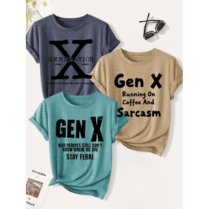 3 Pack of women's summer tops | Gen X Modern American-style slogan print T Shirt | Cute and trendy casual round-neck short-sleeve suit | 2026 Summer